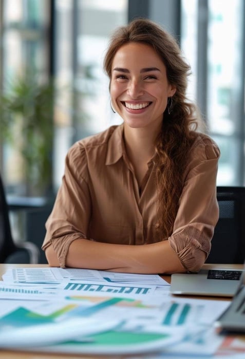 Woman smiling with financial projections